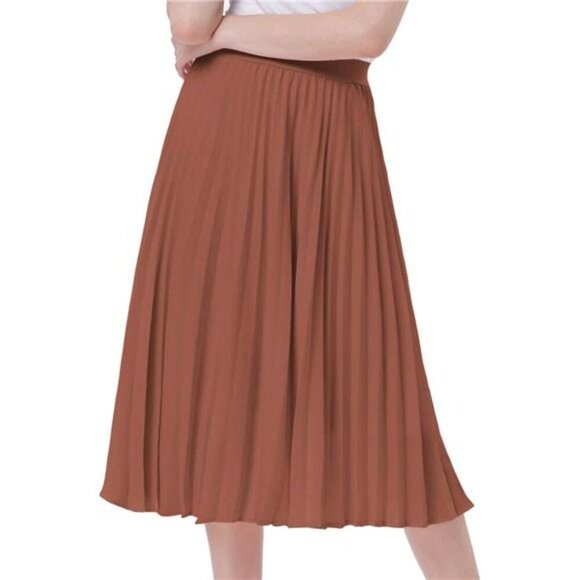 Womens High Waist Pleated A Line Midi Skirt Flowy Swing Skirt with Pockets - Picture 3 of 6